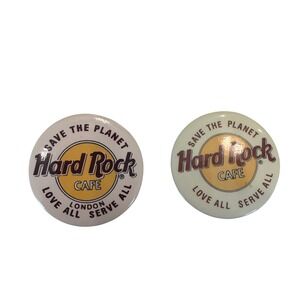Hard Rock Cafe London Vintage Pin Back Buttons + Save The Planet, Set of 2 White